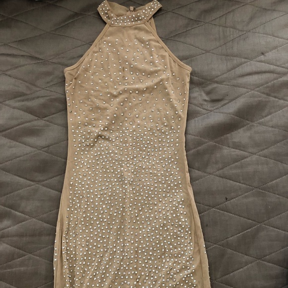 Dresses & Skirts - Crystals turtle neck long nude dress
